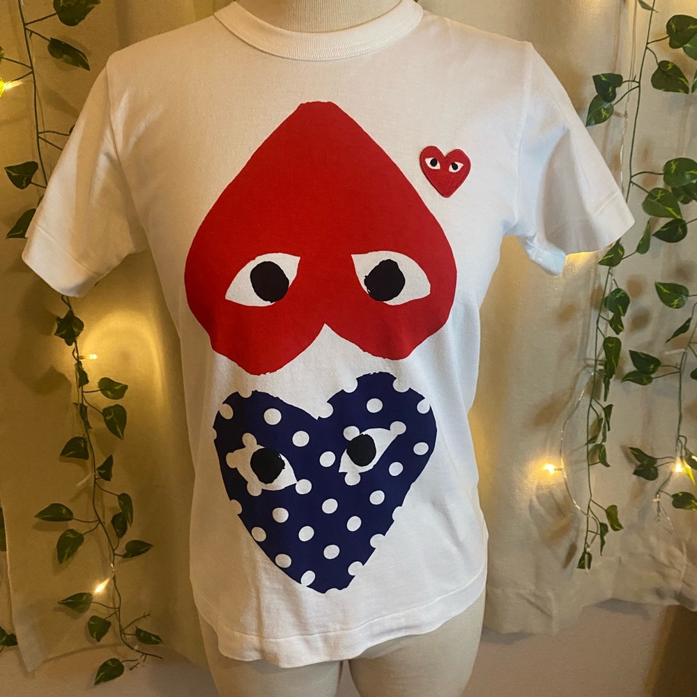 PLAY Comme des Garçons Double Heart Graphic Tee – White – Size M